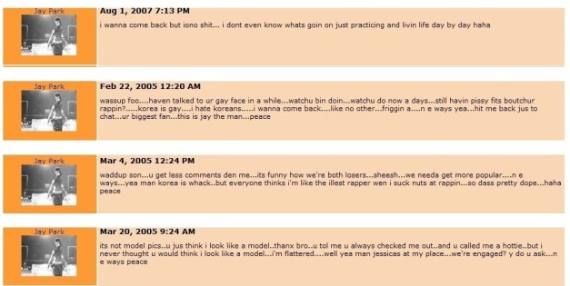 Jay Park's myspace comments
